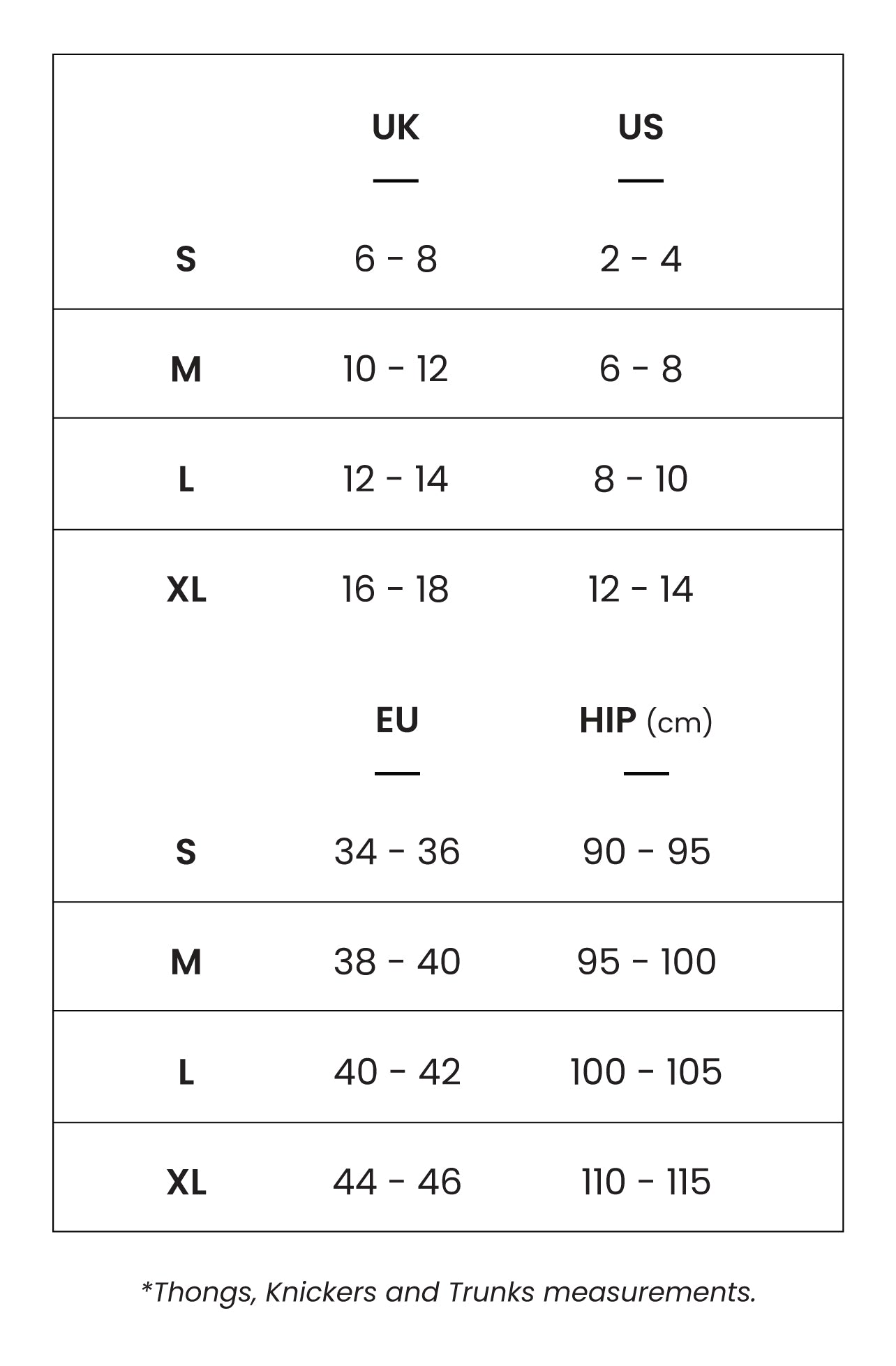 Product Size Guide - Mobile