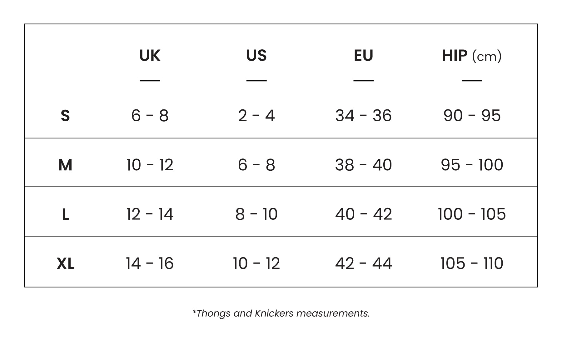 Product Size Guide - Desktop