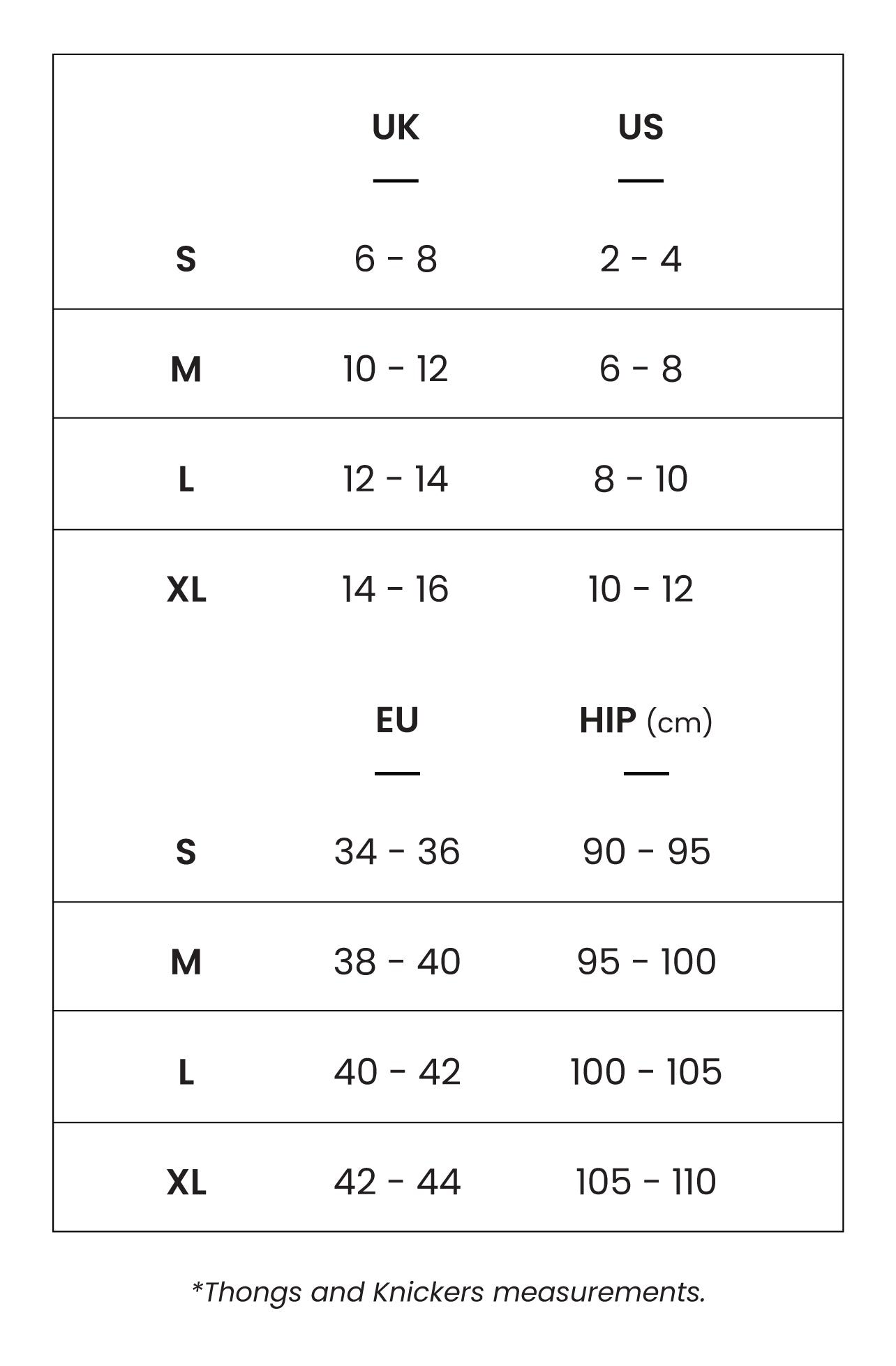 Product Size Guide - Mobile